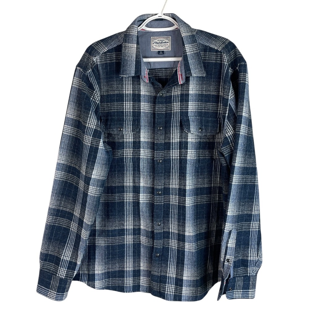 Flag & Anthem Mens Pearl Snap Shacket Shirt Jacket XL Blue Plaid Polyester Heavy